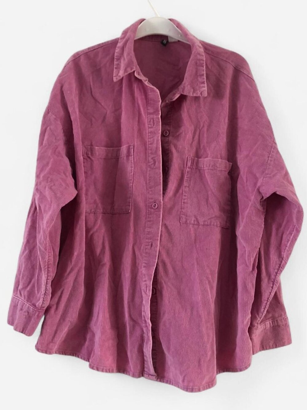 Bubblegum pink corduroy oversized button up shirt